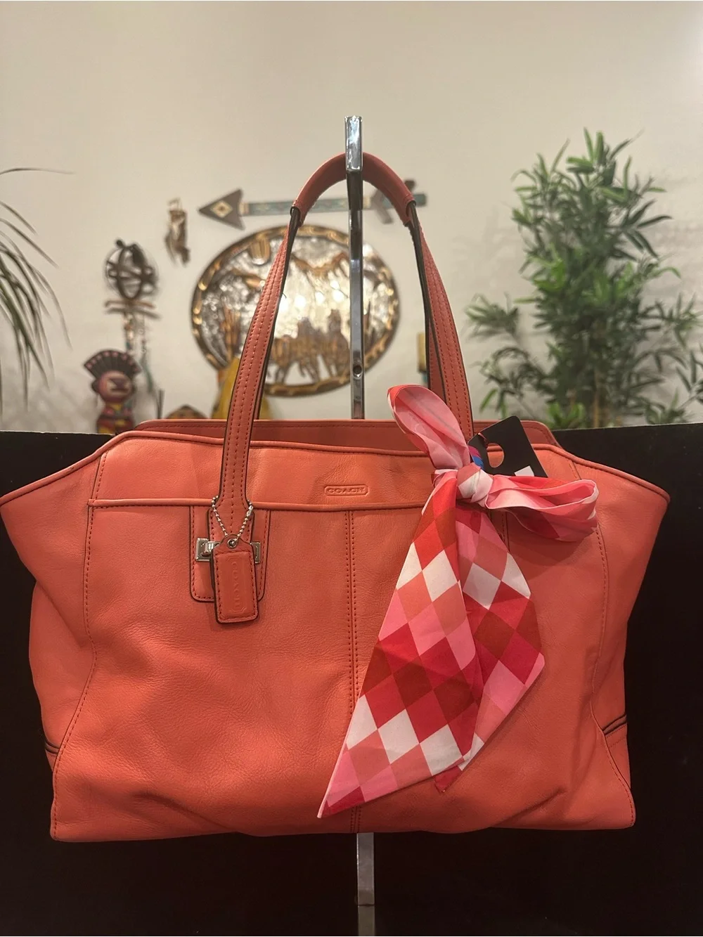 Coach #267 Taylor Alexis Coral-Orange Leather Tote Carryall